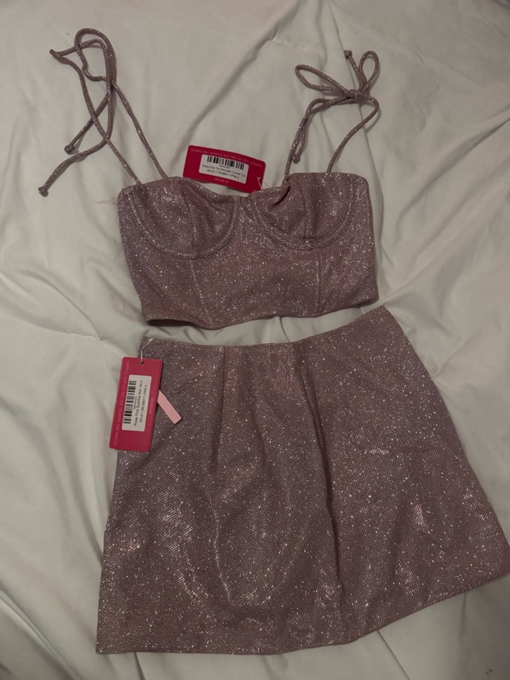Sparkle Pink Glitter A-Line Mini Skirt - Women - beginning boutique